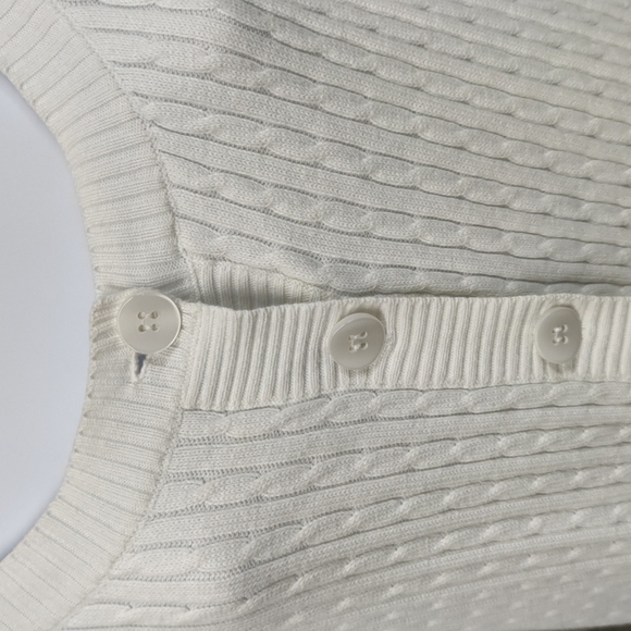 willi Smith White Cable Knit Cardigan Button-Up 3/4 Sleeve Sweater Size Medium - Picture 2 of 13